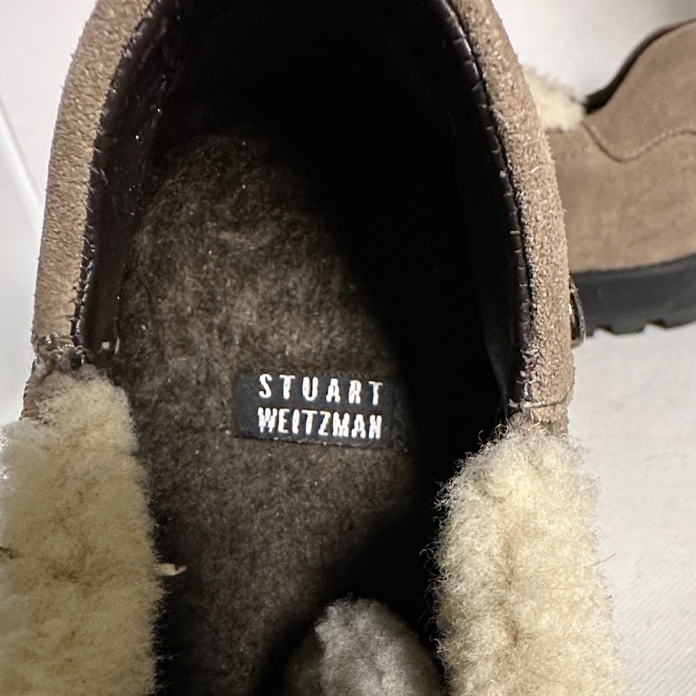 Stuart Weitzman Shearling Buckle Suede Sneakers – Taupe – Size 9 - Picture 2 of 13